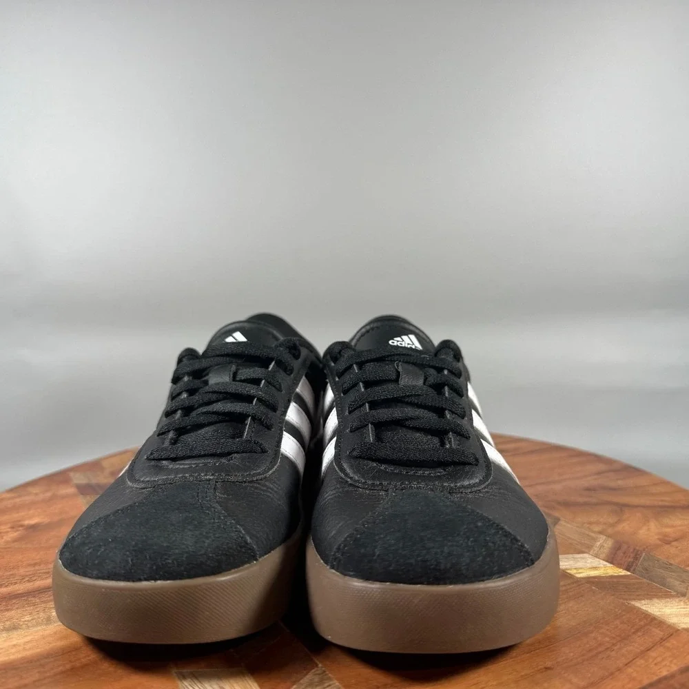 Adidas VL Court 3.0 Kids Sneakers Black White Gum Sole Size 1 US ID6301